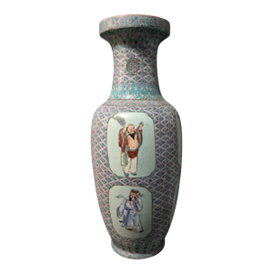 Vintage Asian Chinese Famille Rose Figural the Eight Immortals Longevity Canton Vase 24.75''Tall