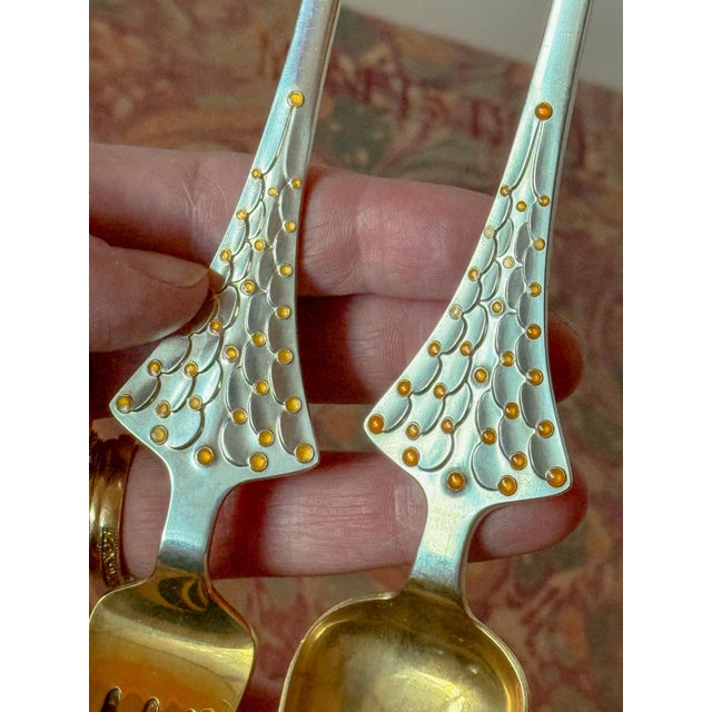 Metal Anton Michelsen Gilded Sterling Silver and Enamel Christmas Fork and Spoon Set, Denmark, 1965 For Sale - Image 7 of 10