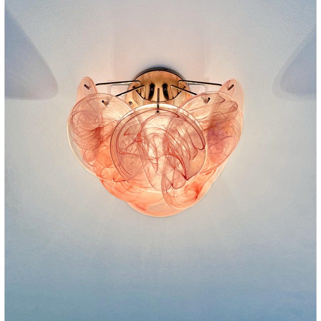 Glass Wall Sconces with 10 Iridescent Alabaster Pink Discs, 1990s, Set of 2 For Sale - Image 15 of 16