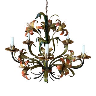 Vintage Italian Tole Flower Five Arm Chandelier For Sale