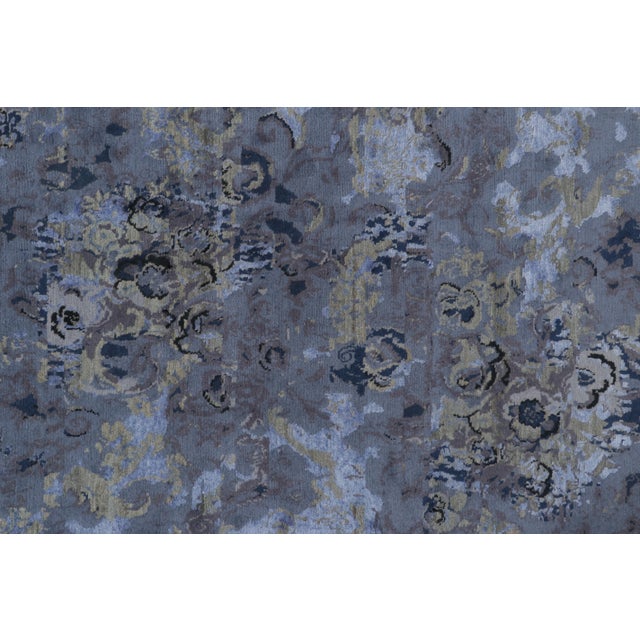 Rug & Kilim’s Distressed Modern Runner With Abstract Florals in Muted Blue & Green For Sale In New York - Image 6 of 10