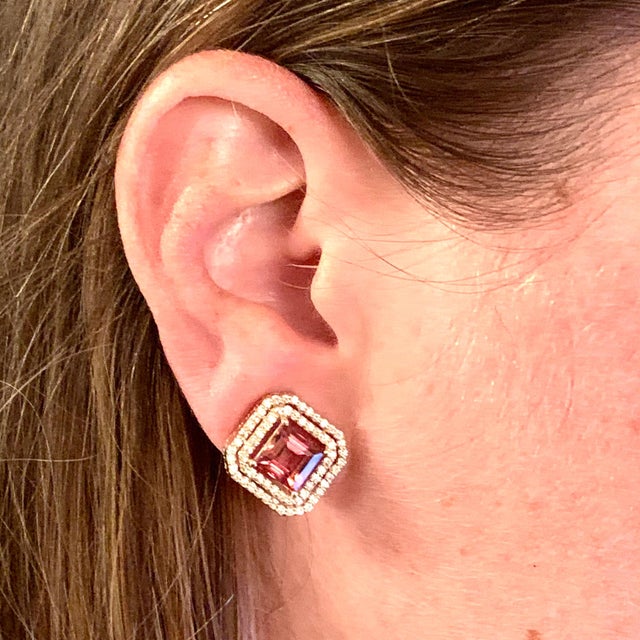 Natural Tourmaline Diamond Earrings 14k Gold 4.47 TCW Certified For Sale - Image 4 of 12