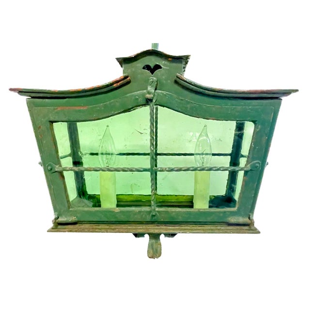 19th Century Pair of Antique French Green Lantern Pendants For Sale - Image 5 of 12