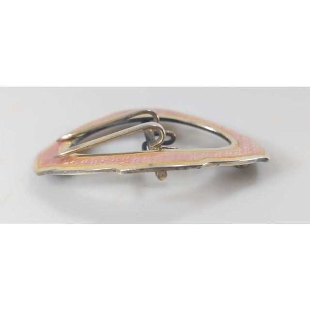 Early 20th Century Pink Guilloche Enamel and Gilt Sterling Silver Belt Buckle Pin For Sale - Image 4 of 8
