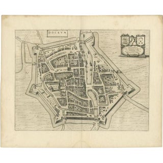 Antique Map of the City of Dokkum by Blaeu, 1650 For Sale
