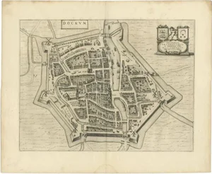 Antique Map of the City of Dokkum by Blaeu, 1650