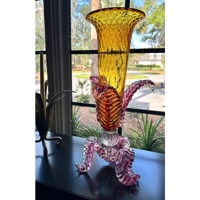 Yellow Yellow and Pink Vintage Art Glass Epergne For Sale - Image 8 of 10