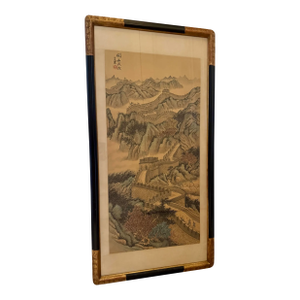 Chinese Antique Multi-Color Great Wall Painting Scroll on Silk in Custom Frame