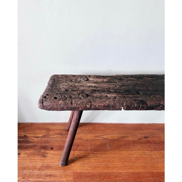 Late 19th Century Antique Primitive Wood Bench For Sale - Image 4 of 4