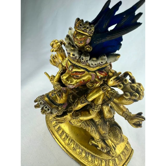 Early 19th Century Early 19th Century Sino-Tibetan Gilt Bronze Statue of Mahakala With Consort For Sale - Image 5 of 5