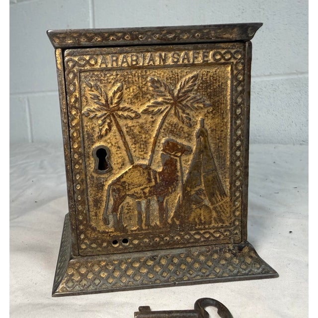 Rare Antique Kyser & Rex Arabian 1882 Cast Iron Still Bank Safe Relief Detail For Sale In New York - Image 6 of 12