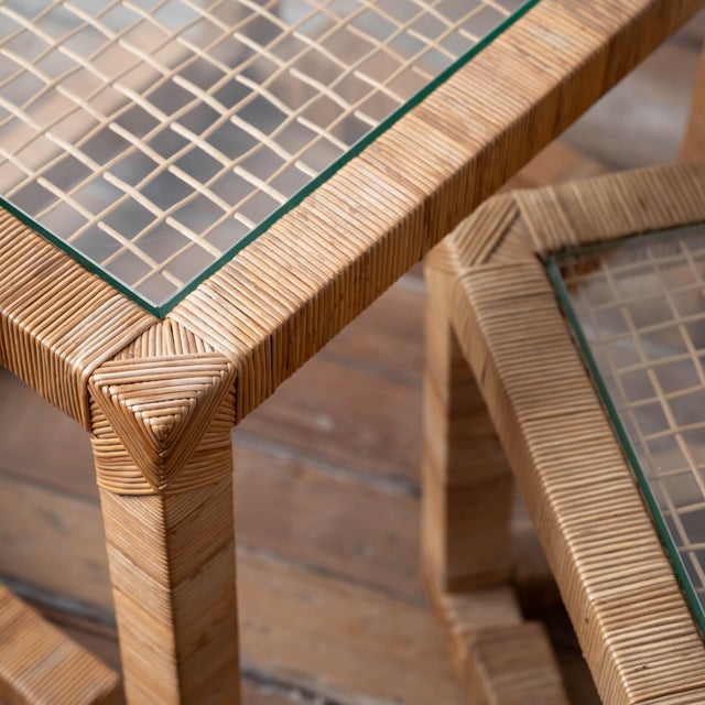 Wood Rattan-Wrapped Nesting Tables Attributed to Bielecky Brothers, c.1970 For Sale - Image 7 of 9