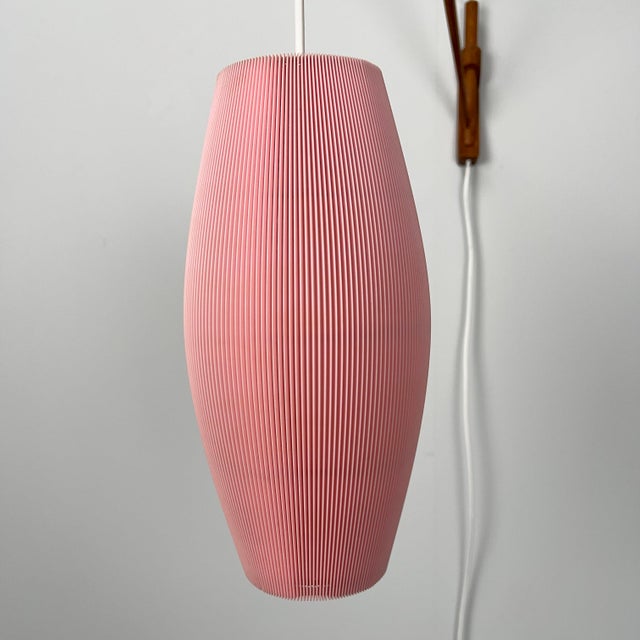 Boho Chic Scandinavian Teak Wall Lamp with Pink Pleated-Shade, 1960s For Sale - Image 3 of 10