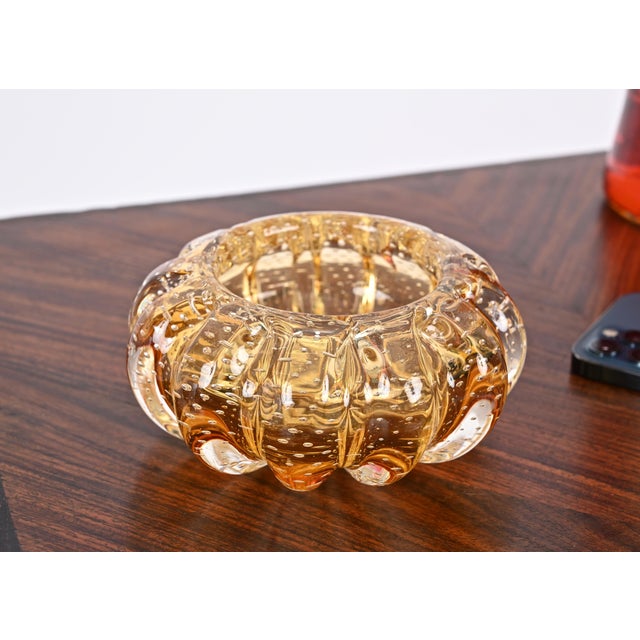 Glass Amber Murano Bullicante Glass Ashtray from Barrovier, Italy, 1960s For Sale - Image 7 of 17
