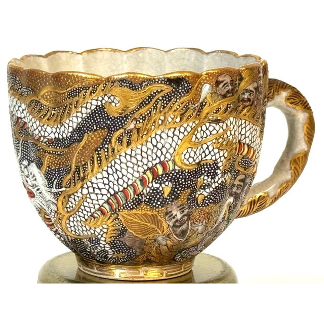 Meiji Satsuma Dragons & Immortals Cup & Saucer by Kitagawa-zō, Signed Dai Nippon For Sale - Image 4 of 12