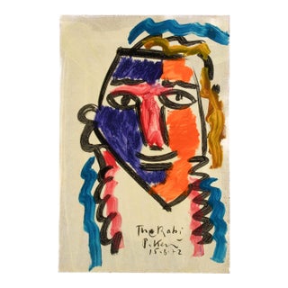 Signed Peter Keil "Rabbi 15-8-72" Mix Media on Masonite For Sale