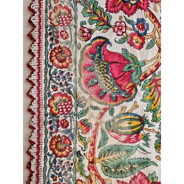 Large Antique Indian Export Chintz Panel in Hand-Block Printed Cotton, 19th Century, Set of 2 For Sale - Image 5 of 11
