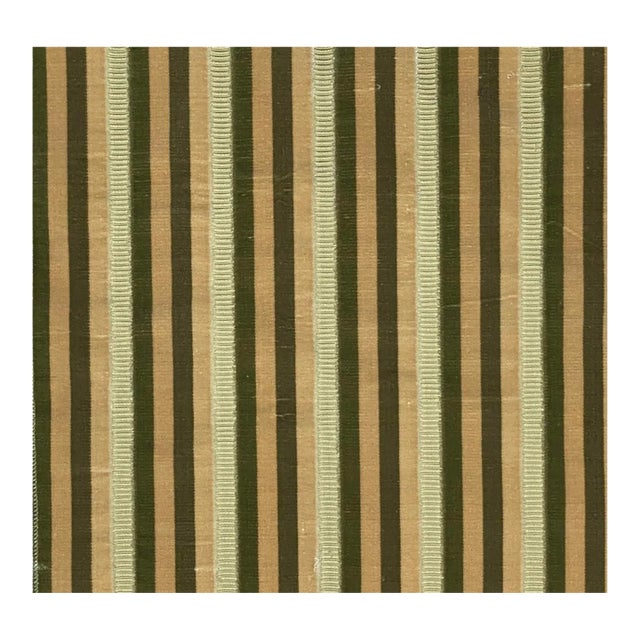 Modern Nancy Corzine Valentine Silk Stripe Cut Velvet Fabric - Endive - By the Yard For Sale