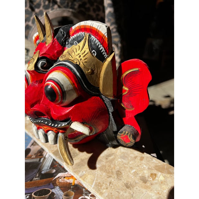 Vintage Balinese Barong Rangda Mask Art Piece on Stand For Sale In Atlanta - Image 6 of 7