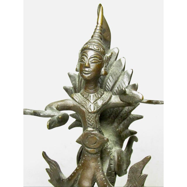 Asian Antique Pair of Antique Thai Bronze Kinnaris Figurines For Sale - Image 3 of 18