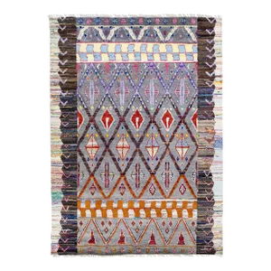 Modern Moroccan Style Gray Handmade Wool Rug With Multicolor Tribal Design