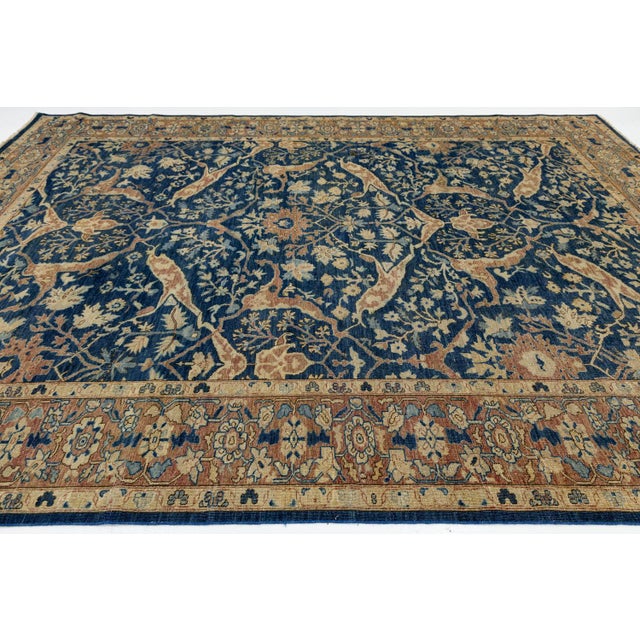 Hand-Knotted Bidjar Vintage Style Wool Rug Midnight Blue Floral Arabesque For Sale - Image 10 of 12
