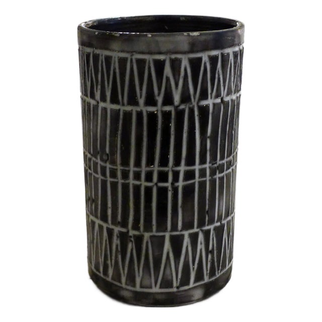 Small Mid-Century Modern Scroll Vase with Incised Geometric Decoration, 1950s For Sale