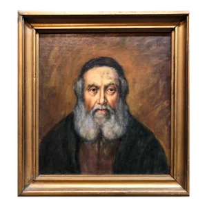 Charles Hannaford, Judaica "The Rebbe'" European Hasidic Rabbi Portrait Oil Painting