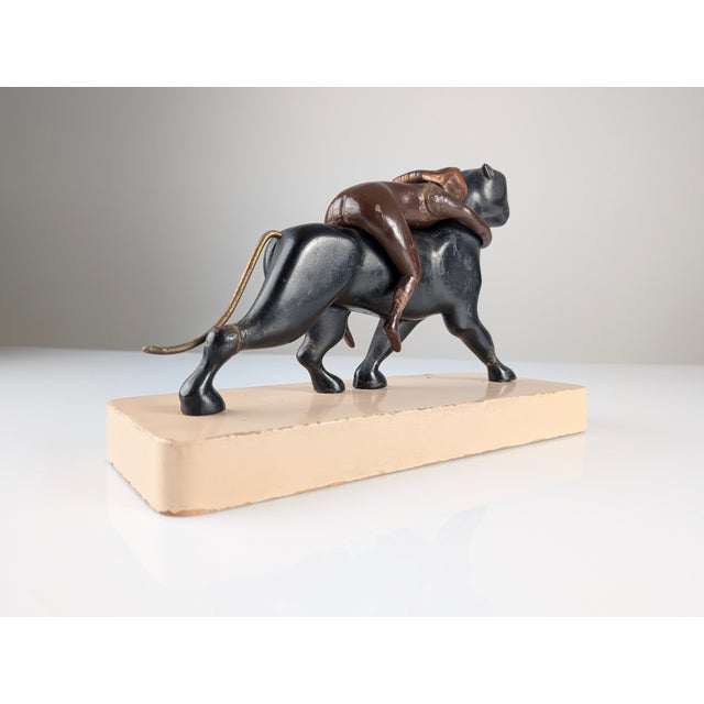 Art Deco Sculpture of Ariadne and the Panther, 1920s, Wood and Brass For Sale - Image 6 of 13