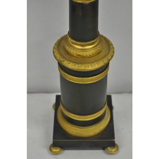Antique French Empire Patinated Bronze Candlestick Column Bouillotte Table Lamp For Sale - Image 12 of 12