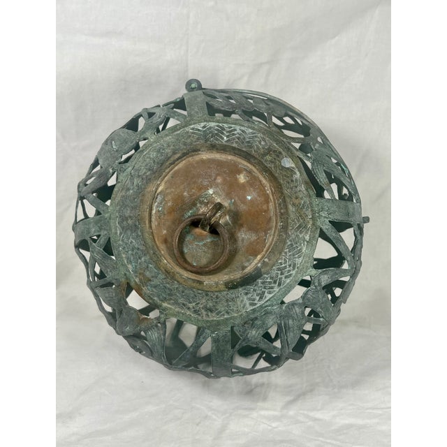 Bronze Antique Japanese Export Bronze Hanging Lantern Sphere With Bamboo Pattern For Sale - Image 8 of 8
