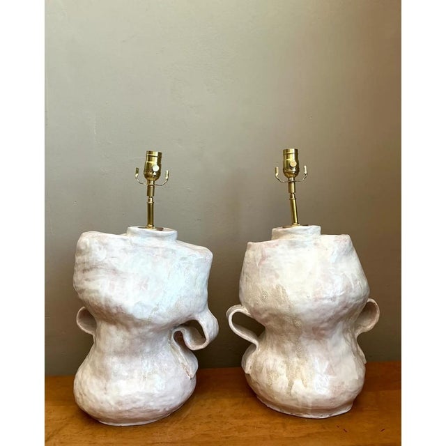 Vintage Sculptural Ceramic Table Lamps - a Pair For Sale - Image 9 of 14