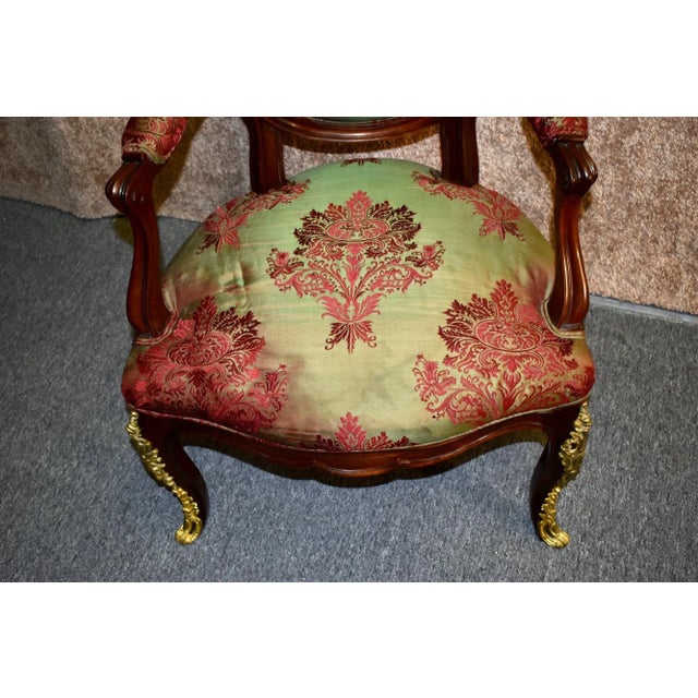 Vintage Italian Style Arm Accent Chair W/Brass Ormolu For Sale - Image 4 of 13