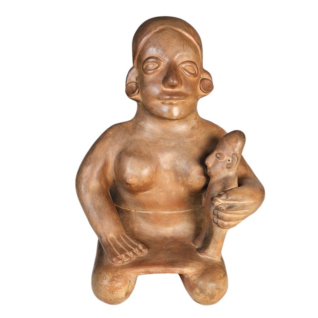 Texcoco Mexico Terracotta Mother and Child Sculpture, 10.375", Primitive Modern For Sale - Image 9 of 11