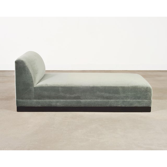Textile Modern Sage Green Mohair Chaise Longue Daybed on Ebonized Base For Sale - Image 7 of 18