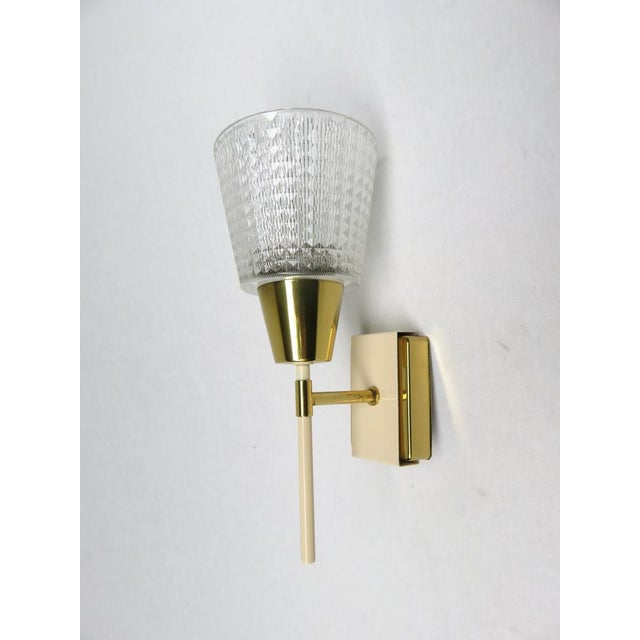 Mid-Century Modern Wall Lights Torches, 50s, Brass, Beige, Glass, 2 Set, 1950s, Set of 2 For Sale - Image 3 of 18