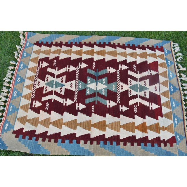 1980s 1980s Farmhouse Blue Hand Knotted Oushak Kilim For Sale - Image 5 of 8