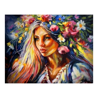 Kateryna Staretska Female Portrait — Original Oil Painting on Canvas Spiritual Figurative Art For Sale