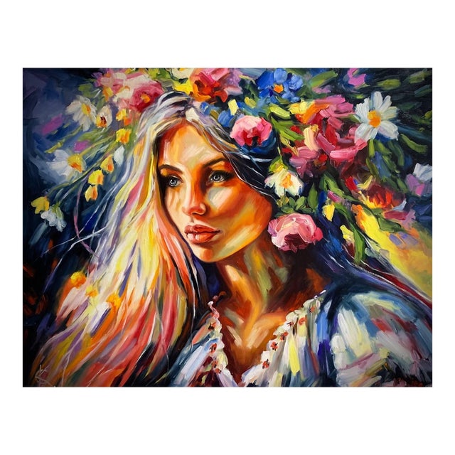 Kateryna Staretska Female Portrait — Original Oil Painting on Canvas Spiritual Figurative Art For Sale