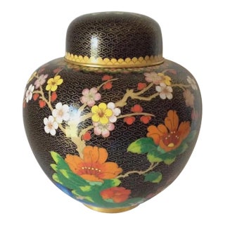 Fine Vintage Asian, Chinese Cloisonne Bronze Ginger Jar, Urn, Floral Motif For Sale