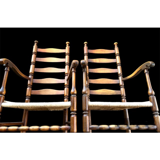 Chestnut 1920s Americana High Country Style Ladder-Back Chairs - Set of 2 For Sale - Image 8 of 10
