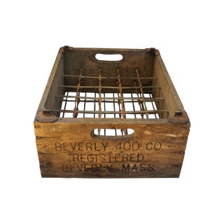 Vintage Rustic Wood Crate - Steel Wire Interior For Sale