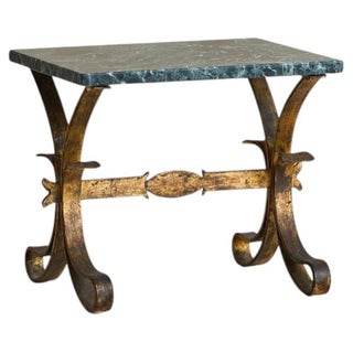 French Art Deco Gilt Iron + Green Marble Side Table, 1950s - 2 Available For Sale