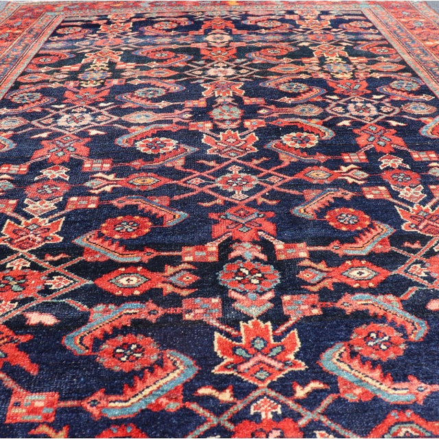 Antique Persian Malayer Rug With Colorful Geometric All-Over Design in Dark Blue 5'1 X 6'8 For Sale - Image 13 of 15