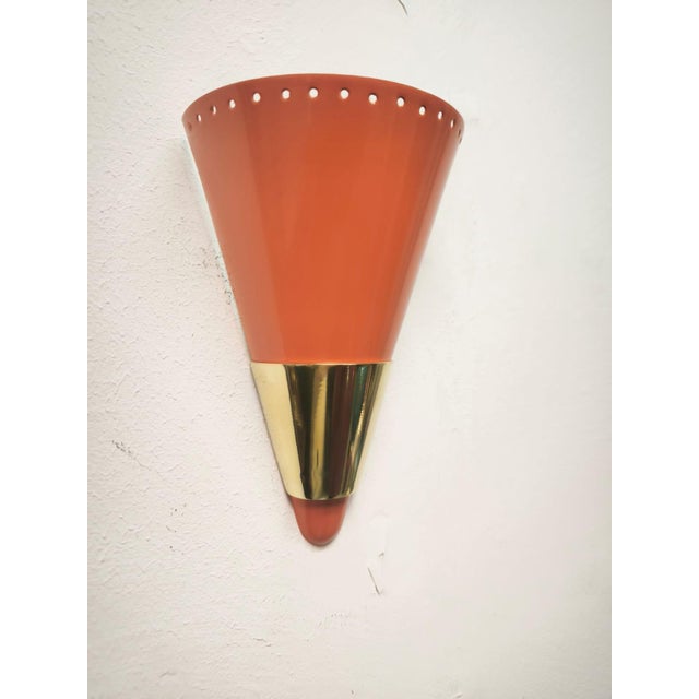 Metal Orange Sputnik Wall Lamp with Gold Band, 1960s For Sale - Image 7 of 9