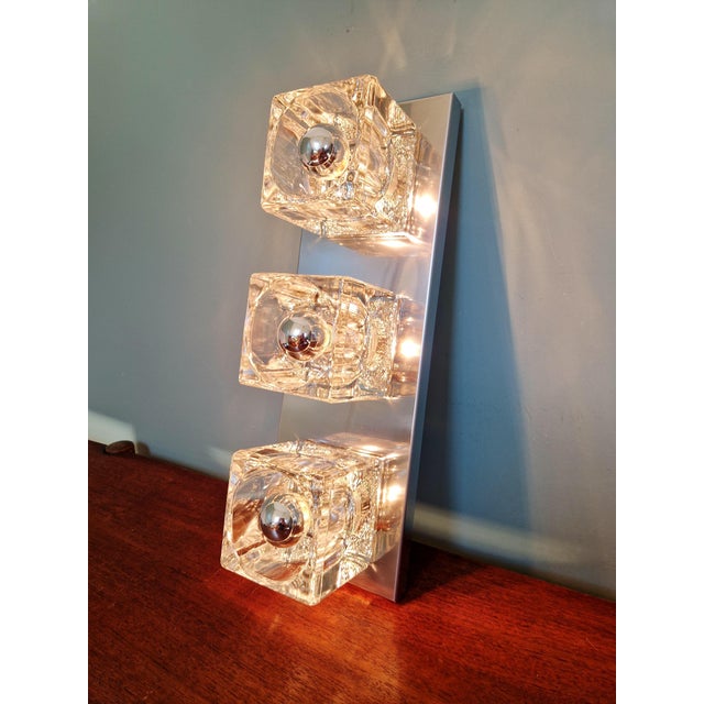 Ice Cube Triple Wall Light in Chromed Metal and Glass from Peill & Putzler, 1970 For Sale - Image 11 of 18