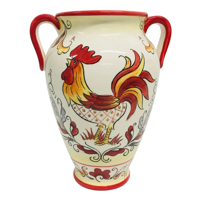 1990s Large Double Handle Ceramic Rooster Urn For Sale