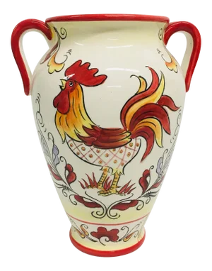 1990s Large Double Handle Ceramic Rooster Urn