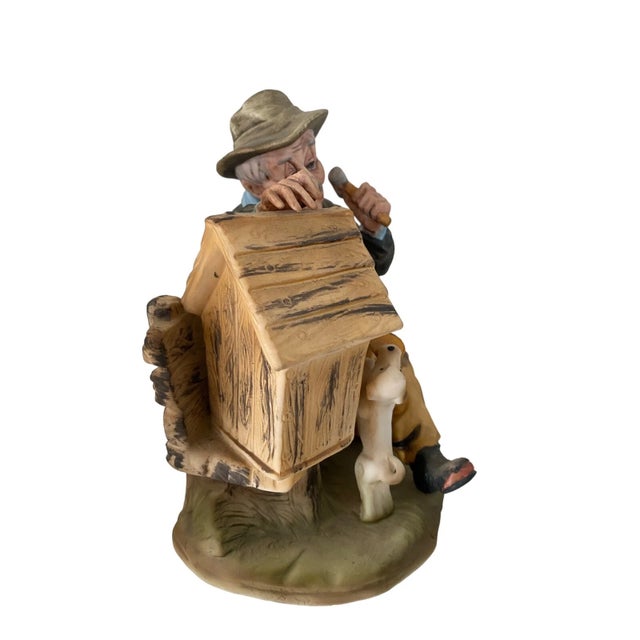 Art Deco Vintage Lefton Japan Hand Painted Old Man With Dogs Doghouse Porcelain Figurine For Sale - Image 3 of 5