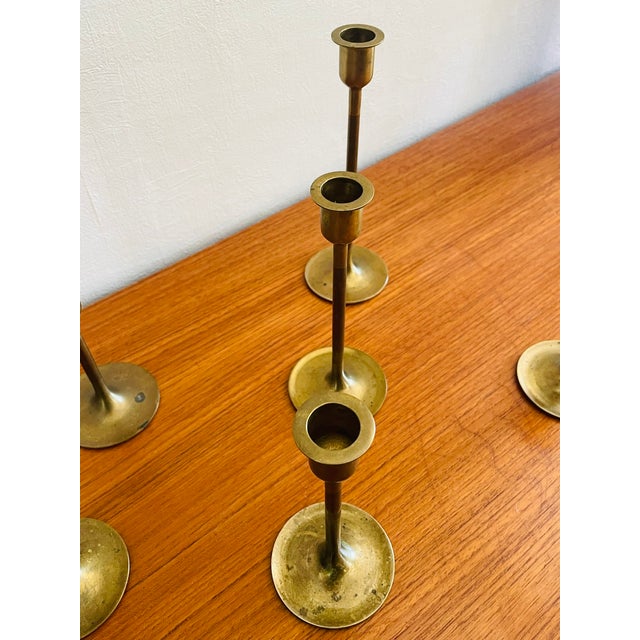 Mid-Century Brass Candlesticks, Set of 6 For Sale - Image 10 of 18